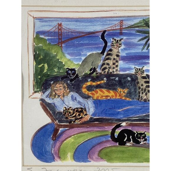 Childless Cat Lady Gift Sharon MacDougall San Francisco Print Matted Signed - Picture 3 of 11